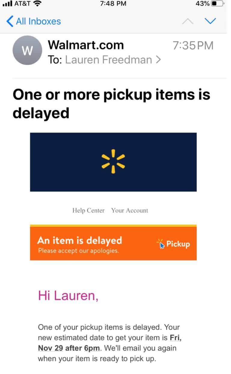 why is my walmart delivery delayed