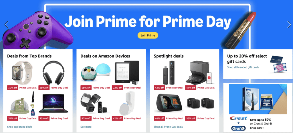 Amazon Prime Day Home Page 2024. Walmart and Target ran big sales earlier in the year to avoid competition with Amazon Prime Day, but most retailers ran competing sales.