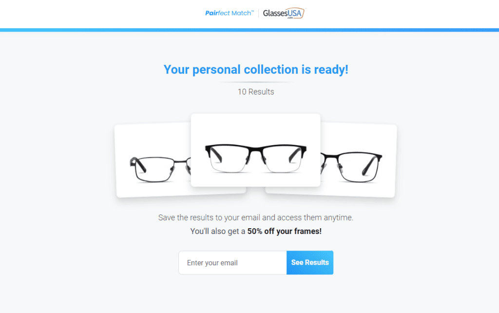 GlassesUSA's Pairfect Match AI tool suggests eyeglass frames based on the consumer's preferences and facial structure.